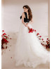 One Shoulder Black And White Elegant Wedding Dress